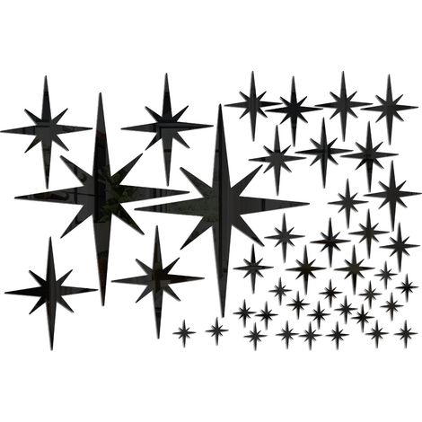 Pegatinas acrílicas con forma de estrella y efecto espejo, autoadhesivas, decoración moderna para el hogar, 42 unidades, color negro. (1/2)