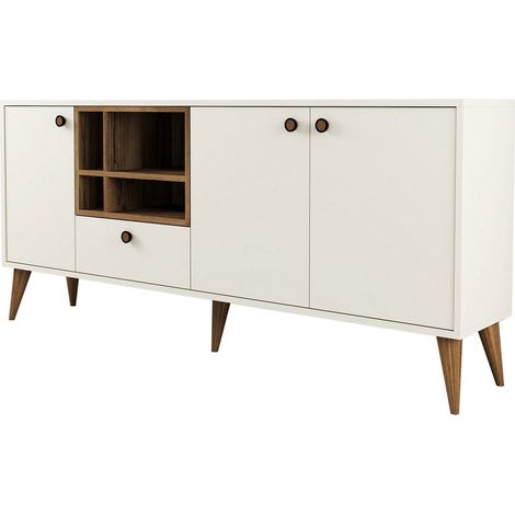 Buffet moderne 4 portes Sened L180cm Crème et Bois foncé (1/5)