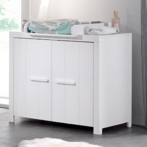 Commode Erik avec deux portes avec tablette à langer - blanc