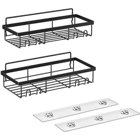 Étagère de rangement pour douche (lot de 2), panier à accessoires de salle de bain avec crochets, rangement mural pour douche MMD (1/5)