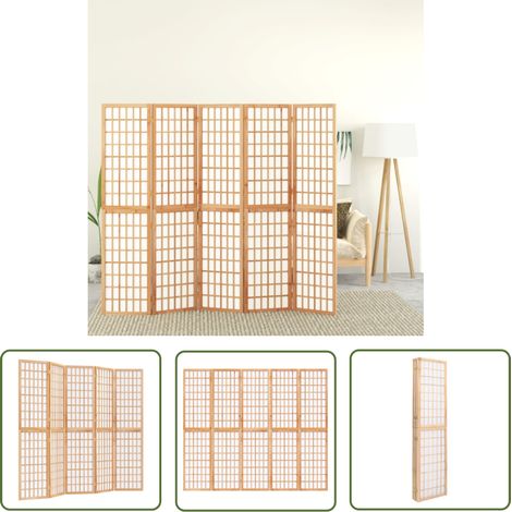 The Living Store Cloison de séparation pliable 5 panneaux 200x170 cm - Cloison De Séparation - Écran D'intimité - Séparateur De Pièce - Style Japonais - Bois De Sapin (1/5)