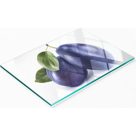 Planche décorative multifonctionnelle de cuisine en verre trempé, motif prunes, 80 x 52 cm (1/5)