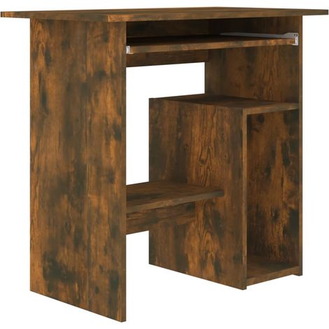 Bureau table poste de travail meuble d'ordinateur informatique étude chêne fumé 80 x 45 x 74 cm bois d'ingénierie brun (1/4)