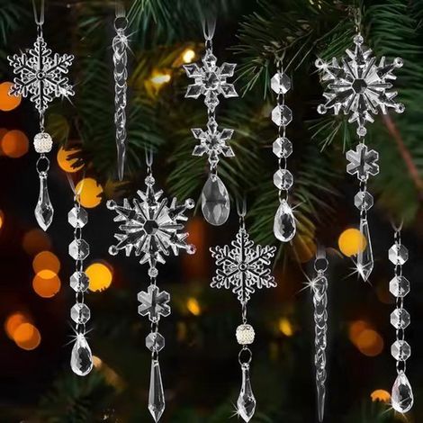 Suspension de Noël - Flocons de neige en acrylique, glaçons, gouttes - Décoration de sapin de Noël - 18 pièces d'ornements en cristal (1/5)