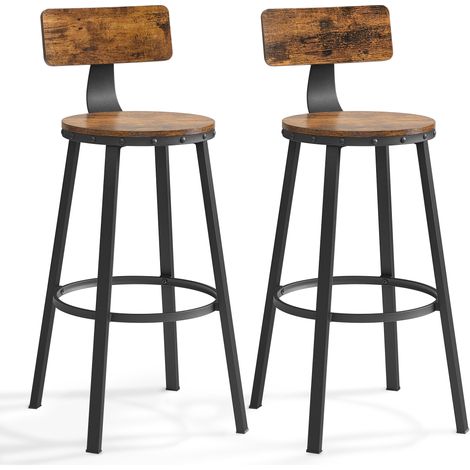 Lot de 2 chaises de bar VASAGLE - Avec Dossier - Siège de Cuisine - Cadre en Acier - Montage Facile - Siège de 73,2 cm de Haut - Style Industriel - Marron