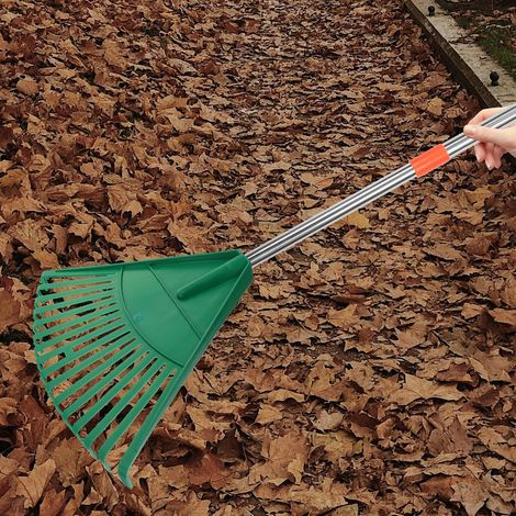 Râteau à feuilles efficace pour pelouses, râteau en plastique robuste, outil de jardin pour ramasser les tontes de gazon et les aiguilles de pin, râteau à main au design compact (1/5)