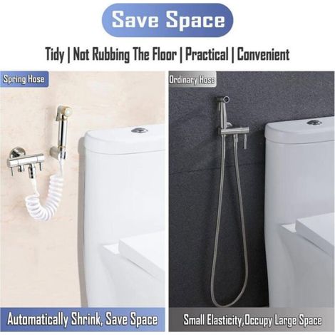 Flexible de Douche en Mousse avec Bouchon en Cuivre, Tuyau Rétractable pour Douchette, WC et Bidet (3 m, Blanc) PORTE BEBE (1/5)