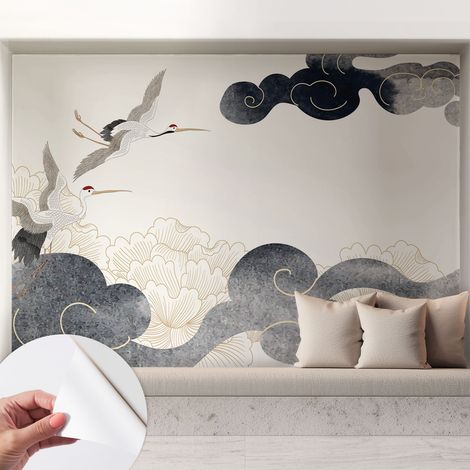 Papier peint autocollant Mural avec colle pour salon et chambre Décoration murale rapide Grues en vol 208x146 cm (1/5)
