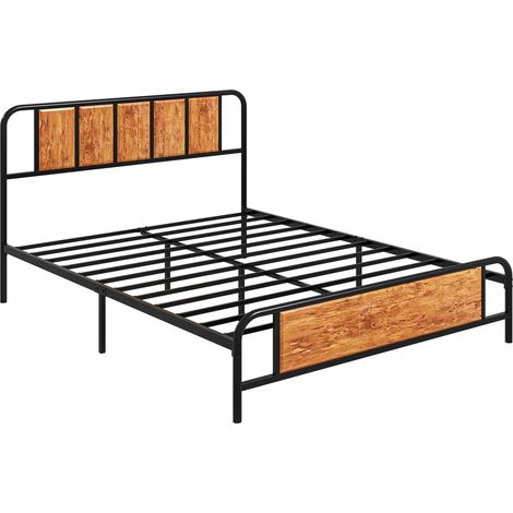 HOMCOM Bed Frame Steel Bed Base with Headboard Rustic Brown 160 x 207cm (1/5)