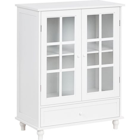 Vitrina mediterránea salón dormitorio aparador 2 puertas con cajón tablero MDF blanco Carlet