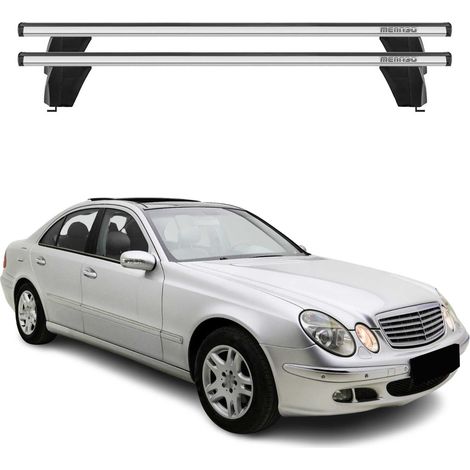 OMAC Barres de toit transversales en aluminium pour Mercedes Classe E W211 2003-2009 – Antivol – Rainure en T – Testées City Crash – Charge Max 75 kg Argent (1/5)