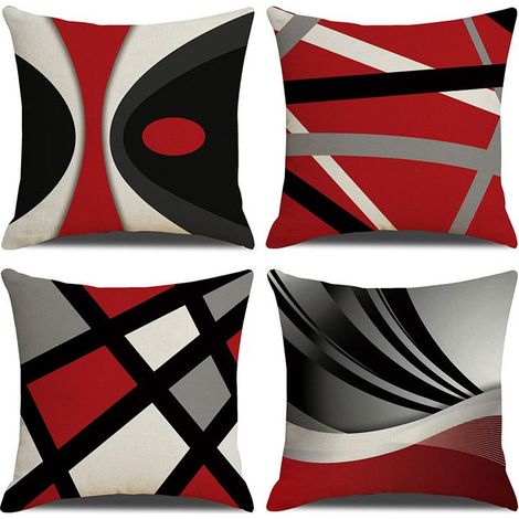 4 Pièces 45x45cm Housse de Coussin Géométrique Moderne Coussin Rouge Noir Gris Coussin Canapé Decoratif Irrégulier Rayures Taie d'oreiller Double Face Coussin Deco pour Maison Salon Chambr (1/5)