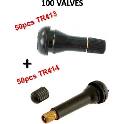 Lot de 100 Valves TR413 (50) et TR414 (50) pour Pneumatiques Tubeless Voiture