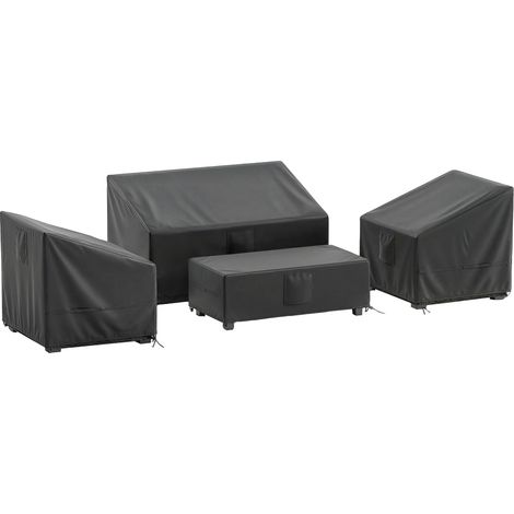 Juego de 4 fundas impermeables para muebles de jardín y patio, tejido Oxford 420D, 6 orificios de ventilación y bolsa de almacenamiento, 142x80x77cm, color negro.