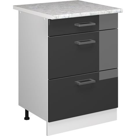 Unterschrank R-Line, Anthrazit Hochglanz, 60 cm mit Schubladen, Vicco