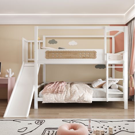 lit enfant superposé 90x200 avec toboggan bois OKMYHOME (1/5)