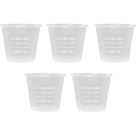 Lot de 5 pots transparents pour orchidées, diamètre 16 cm, hauteur 14 cm, en plastique, avec trous, pour orchidées d'intérieur (1/5)