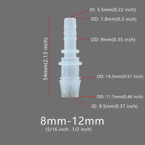 (5 pièces, 8-12 mm) 5 raccords flexibles en plastique pour tuyau d'arrosage, réducteurs à embout cannelé, adaptateurs et épissures pour la réparation de tuyaux d'eau, de jardins, d'aquariums et de lab (1/5)