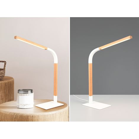 LED Schreibtischleuchte NORRIS Weiß mit Holz, Höhe 42cm