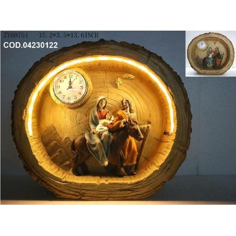 Sacra famiglia presepe con luci e orologio 39 cm - decorazione addobbo natalizio