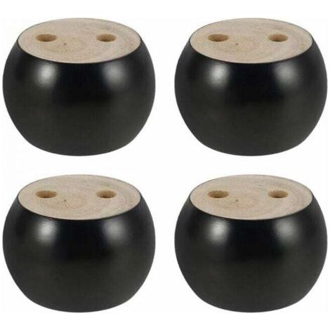 Lot de 4 pieds de meuble ronds en bois de 5 cm de hauteur pour canapé, lit, fauteuil, armoire, avec vis et rubans (noir) (1/4)