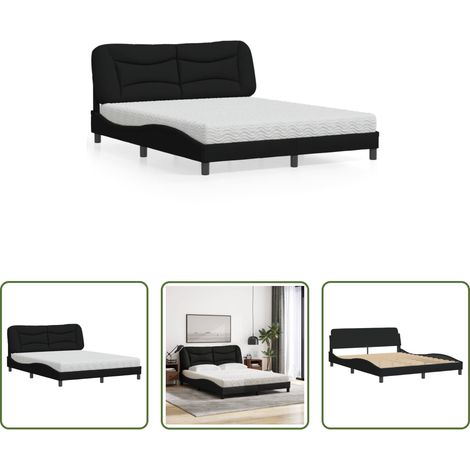 vidaXL Matratze - Bett mit Matratze "Hvar" Schwarz 160x200 cm Stoff (1/5)