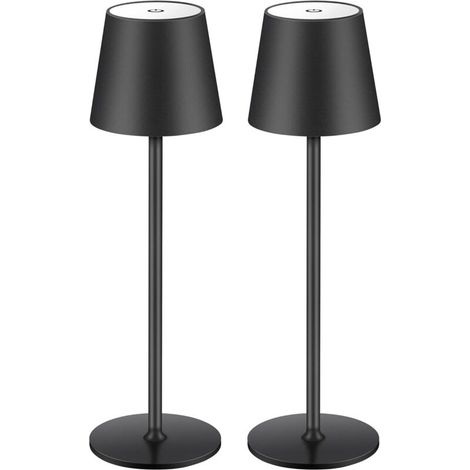 2PCS Dimmable LED Battery-Powered Table Lamp, Wireless Touch Control Table Lamp with USB-C, Rechargeable Metal LED Desk Lamp for Indoor and Outdoor Use, 5W, Black, 36CM (1/5)