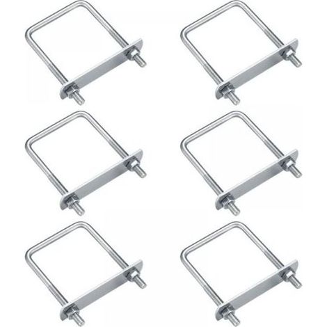 Lot de 6 Brides en U M6 Inox – Kit de Fixation avec Écrous, Plaques et Rondelles pour Tuyauterie et Montage d'Angle Droit (70x35 mm) (1/2)