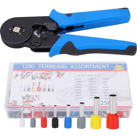 Elektrisches Crimp-Set mit 1250 isolierten Klemmen und Crimpzange, blaue und schwarze Griffe