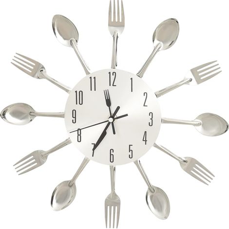 Reloj de pared diseño cuchara y tenedor plateado 31 cm aluminio vidaXL
