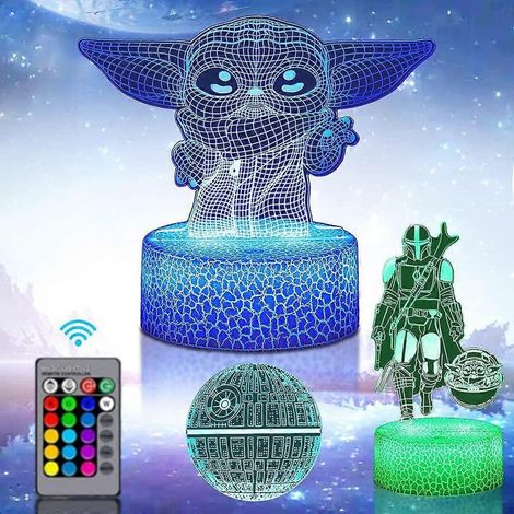 Veilleuse Star Wars à illusion 3D, lampe de bureau LED Baby Yoda avec télécommande, 3 motifs et 16 couleurs, cadeau d'anniversaire ou de Noël pour garçons, hommes et enfants. (1/5)