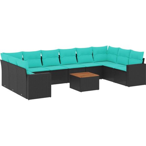 11-tlg. Garten-Sofagarnitur mit Kissen Schwarz Poly Rattan vidaXL (1/5)