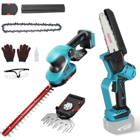 6-Zoll-Mini-Akku-Kettensäge, kompatibel mit Makita 18V (Akku nicht im Lieferumfang enthalten), bürstenloser Motor, 2-in-1-Gerät, Akku mit Sicherheitsverriegelung, Rasensäge und Heckenschere (1/5)