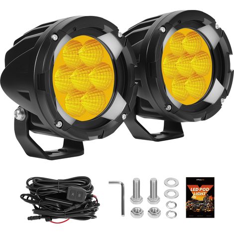 2X LED Driving Light Amber Flood Beam For 4x4 Off Road Pickup Amber DRL 6000Lm (1/5)
