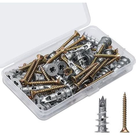 50 pièces chevilles expansibles auto-perceuses en alliage zingué pour plaques de plâtre – kit avec vis, fixation lourde et sécurisée (1/5)