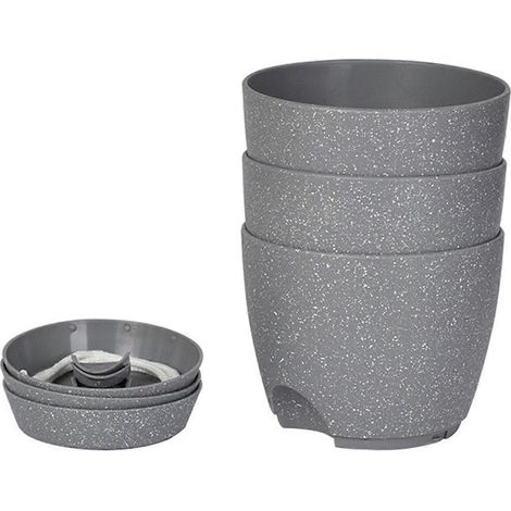 Lot de 3 pots à réserve d'eau de 16,5 cm pour plantes d'intérieur, avec trous de drainage et mèche, gris. (1/4)