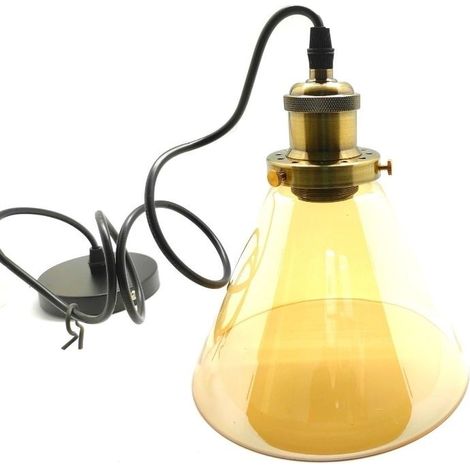 Lámpara Colgante Tulipa Cristal Dorado y Portalámparas de Latón