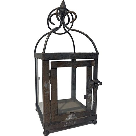 Lanterne de jardin fer gris 11x11x27cm (1/4)