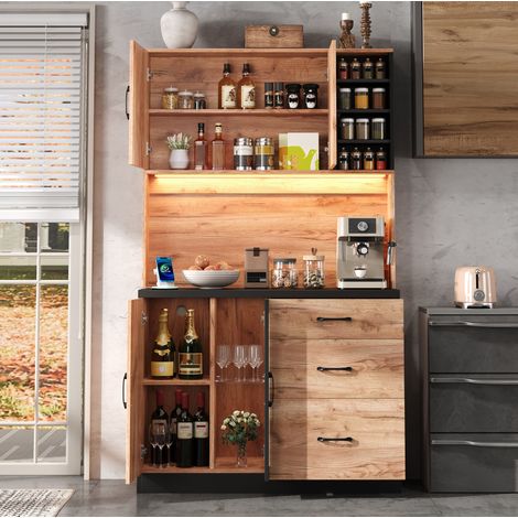 Armario alto de cocina 105x40x180 cm color neutro en MDF con LED, estantes regulables y enchufes USB/EU (1/5)
