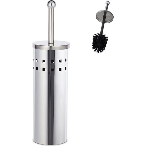 CCYKXABrosse WC Ronde, Porte-Brosse, Brosse WC échangeable, Autonome, en Acier Inoxydable, argenté/Noir (1/5)