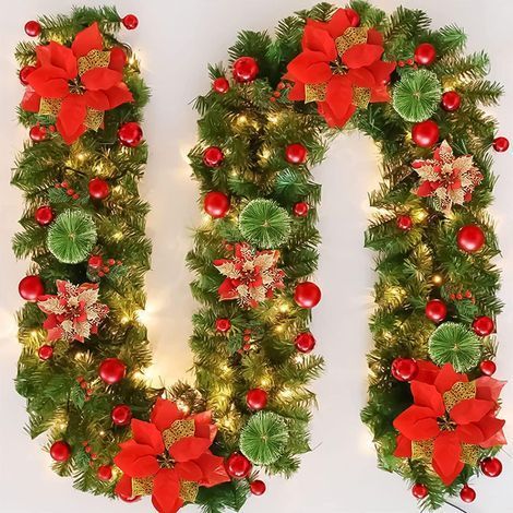 Weihnachtsgirlande, künstliche Weihnachtsbaumgirlande mit Lichtern, künstlicher Weihnachtsbaumkranz, 270 cm Weihnachtskranz, für Kamine, Türen, Fenster und Treppenhäuser (1/5)
