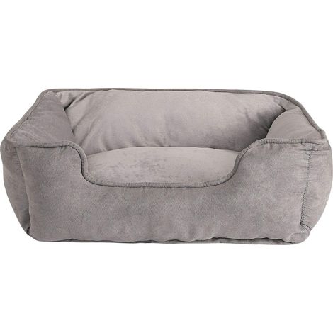 lionto Letto per cani 2 in 1 con ingresso confortevole, accogliente cuccia reversibile per cani e gatti, 60x50 cm, cuscino per cani in similpelle facile da pulire, grigio chiaro/grigio scuro (1/5)