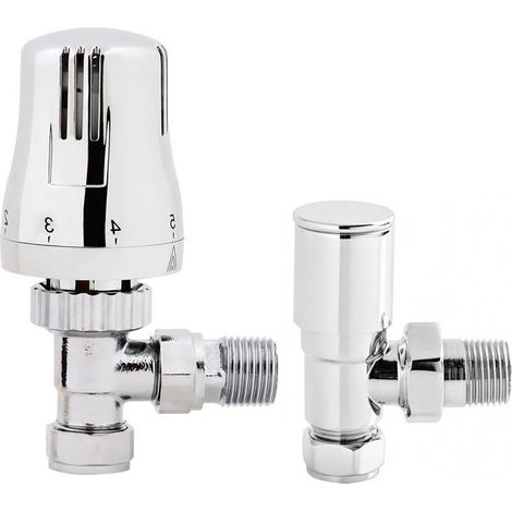 Radiator Valves Heated Towel Rail Angled Thermostatic Manual 15mm x 1/2" Chrome (1/4)