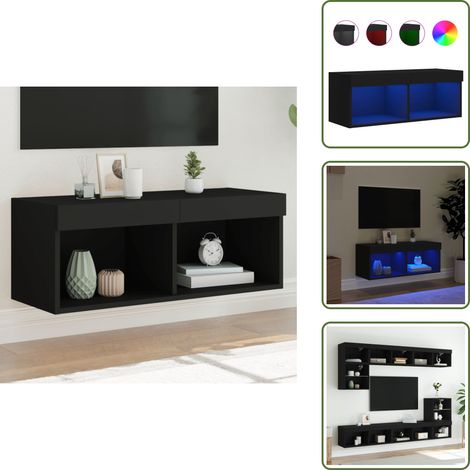 Meuble TV avec lumières LED noir 80x30x30 cm - Meubles Tv - Meubles Salon - Support Tv - Meuble Hifi - Meuble Tv Led (1/5)