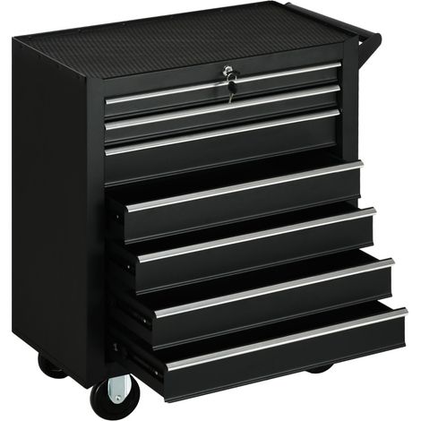 Werkzeugwagen aus schwarzem Stahl mit 7 Schubladen, 69 x 33 x 75 cm, 150 kg (1/5)