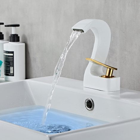 Modern Swan Falls Hot and Cold Sink Faucet with Hose, All Copper, Platinum (1/5)