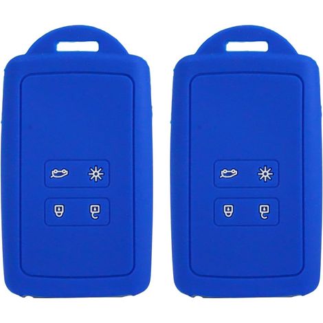 Lot de 2 Coques de clé de Voiture pour Renault Clio Megane Koleos Kadjar Kangoo Twingo Talisman Captur Espace Dacia Duster Coque- Coque de clé en Silicone - 4 Boutons (Bleu-2 pièces) (1/2)