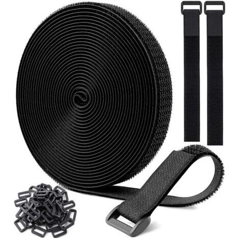 BUNTHAUS Attaches de câble réglables avec 20 boucles adhésives, attaches de câble réutilisables noires, sangles de fixation à boucles et crochets pour la gestion des câbles(2.0CM) (1/5)