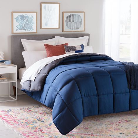Couette 4 saisons en microfibre – Ultra doux, Couette 220x240 cm, 2 personnes, Couverture Blue Marine / Gris Graphite (1/5)
