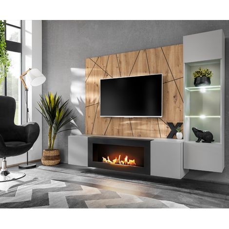 Meuble TV suspendu avec cheminée 200cm GALIPOLI (1/5)